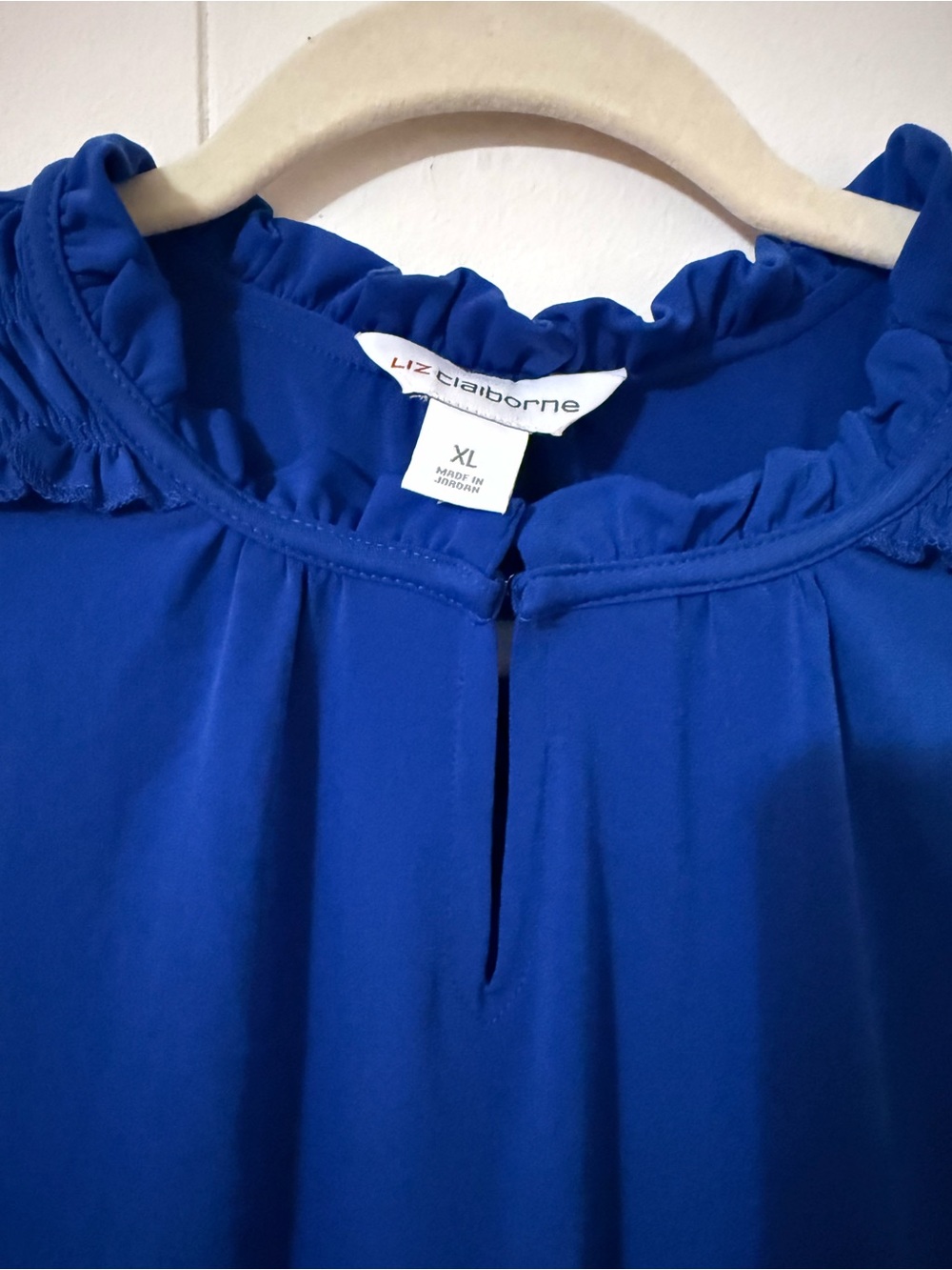Liz Claiborne Royal Blue Smocked Yoke Flutter Sleeve Blouse - Picture 2 of 4